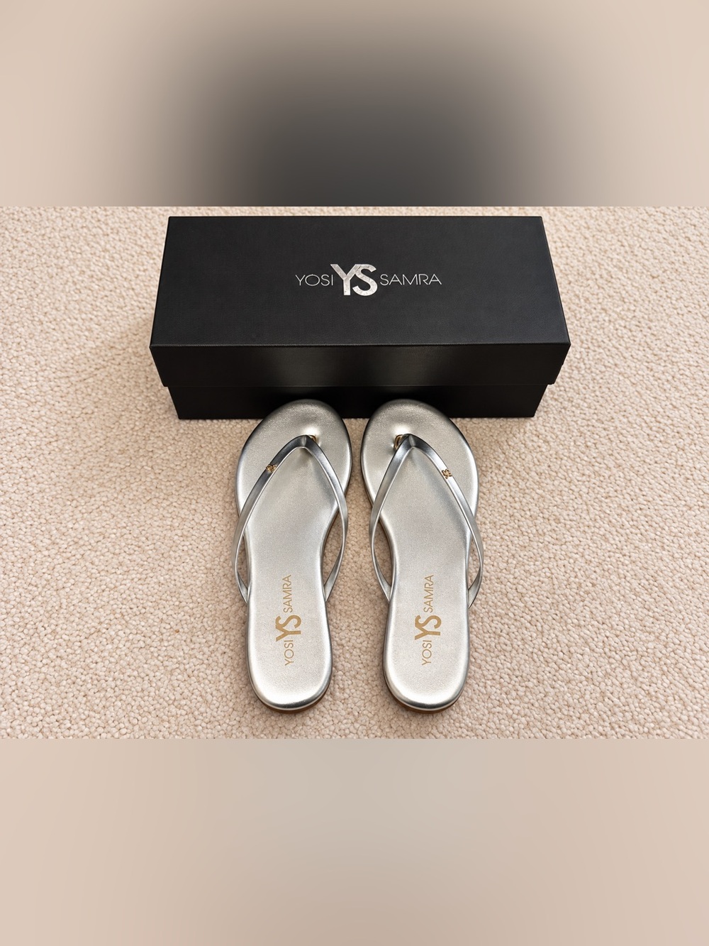 Yosi Samra Silver Metallic Flip Flop Sandals
